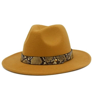 Unisex Wide Brim Fedora Hat With Snake Print Belt Gold Rivet Cotton Polyester Blend Wool Felt Jazz Hat For Men Women Travel Party