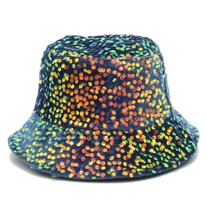 Cappello a Secchiello con Paillettes Lucide per Donna Uomo Colorato Hip Hop Festa Festival Parasole Moda Streetwear