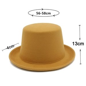 Detailed dimensions of the yellow felt top hat showing 13cm height and 4cm brim width