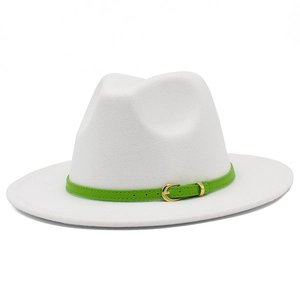 Wide Brim Fedora Hat Cotton Blend With Contrast Green Belt Gold Buckle Vintage Jazz Panama Hat For Men Women Fashion