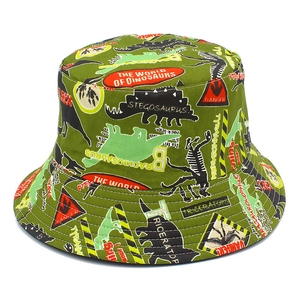 Cotton bucket hat with dinosaur print and text for sun protection outdoors