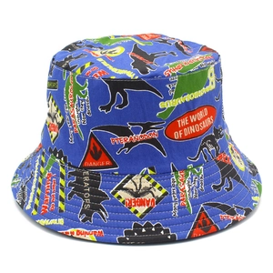 Blue cotton sun hat with dinosaur world print for adults and outdoor fishing
