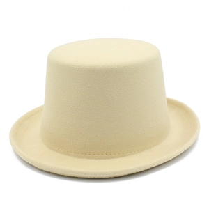 Classic beige felt top hat with flat crown and wide brim for formal occasions