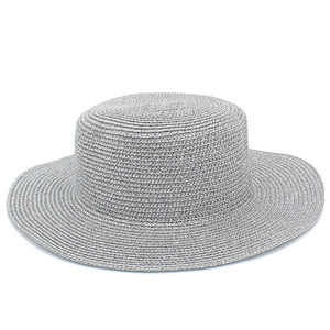 Silver dome straw sun hat with sparkling metallic threads and woven texture for women