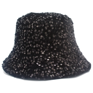 Cappello a secchiello nero con paillettes per uomo e donna in stile hip-hop e street wear