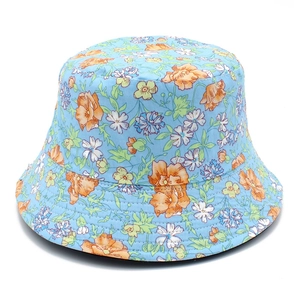 Chapeau bob en coton bleu clair à motifs floraux pour protection solaire femme