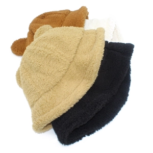 Plush lamb wool bucket hats with cute bear ears in four colors for winter warmth