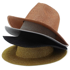 Classic wide brim glitter panama straw hats in brown silver black and gold metallic colors