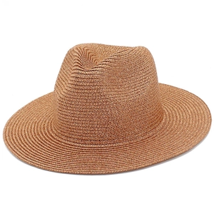 Classic dark brown Panama straw hat with metallic thread and a stylish wide brim