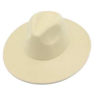 Chapeau fedora classique à large bord en feutre de laine crème avec couronne élégante