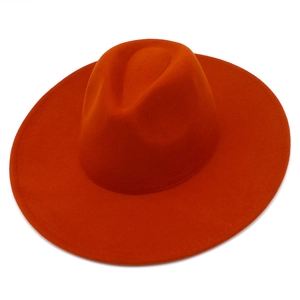 Chapeau fedora classique en laine orange vif avec large bord de 9,5 cm et couronne creuse