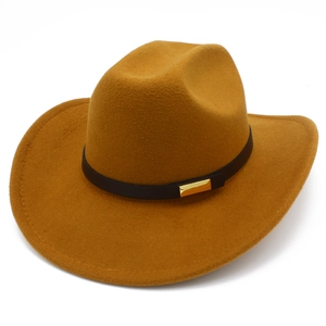 Vintage Western Cowboy Hat For Men Women Wide Brim Cotton Polyester Felt Fedora Hat With Leather Band Metal Buckle Casual
