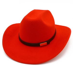Classic red wool felt western cowboy hat with black belt and golden buckle detail