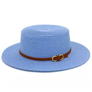 Élégant Chapeau De Paille D'Été Style Français Pour Femmes Bord Large Protection Solaire Chapeau De Plage Avec Bande En Similicuir Boucle En Métal