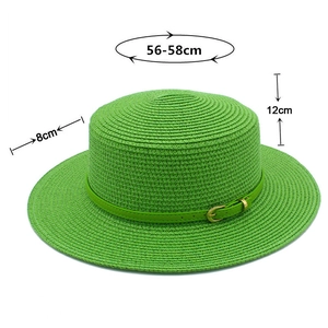 Detailed size specifications for green straw boater hat with 56-58cm circumference