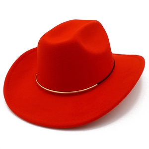 Cappello da cowboy rosso vintage a tesa larga con fibbia dorata e feltro per uomo e donna