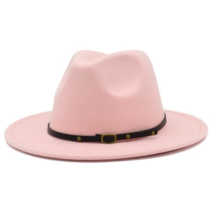 Chapeau fedora en laine rose pour hommes et femmes avec bande cloutée et bord large