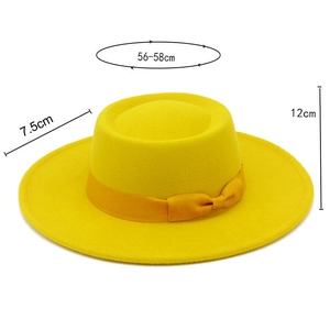 Größenangaben für gelben Wollfilzhut mit 7,5 cm Krempe und 12 cm Kopfhöhe