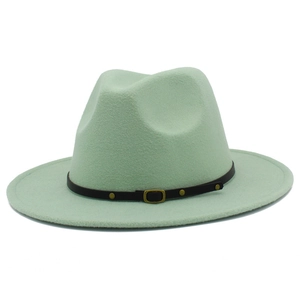 Chapeau fedora classique en laine vert menthe avec ceinture noire et boucle dorée unisexe