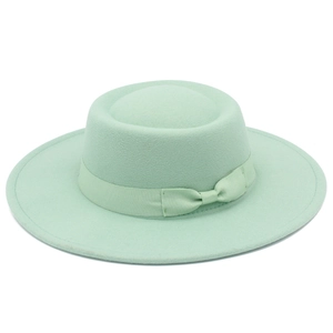 Eleganter minzgrüner Wollhut mit breiter Krempe und passender Satinschleife für Damen