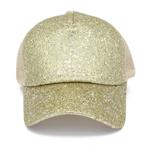 Fashionable gold sequin baseball cap with breathable mesh back for summer sun protection