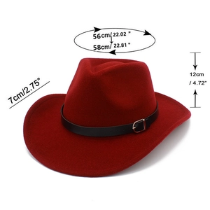 Specifiche taglie per cappello cowboy rosso con tesa 7 cm e circonferenza 56-58 cm