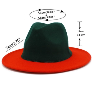 Dimensioni dettagliate del cappello fedora bicolore con tesa di 7 cm e altezza di 12 cm