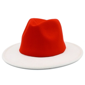 Cappello fedora bicolore in feltro di lana rosso e bianco con tesa larga stile jazz