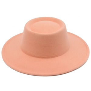 Chapeau canotier en laine feutrée orange corail à bord large et sommet plat pour femme