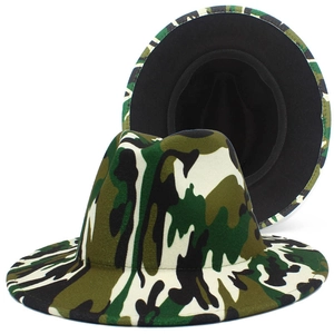 Unisex Camouflage Fedora Hat Wide Flat Brim Woolen Felt Jazz Hat Personality Outdoor Knight Hat For Men Women Fashion