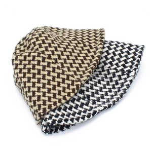 Classic houndstooth bucket hats for women, knitted retro style in brown and black options