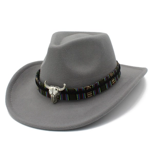 Chapeau de Cow-boy de l'Ouest Avec Décoration en Métal de Crâne de Taureau Bande Ethnique Mélange Coton Polyester Fedora Jazz