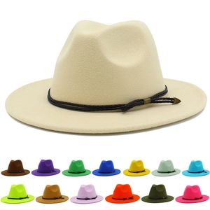 Classic wool fedora hat with a braided leather band shown in a variety of vibrant colors