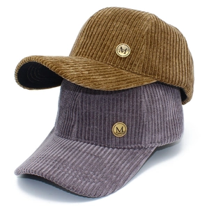 Korean Style Corduroy Baseball Cap Adjustable Winter Autumn Hat With Metal Letter M Badge Fashion Casual Unisex Sun Hat