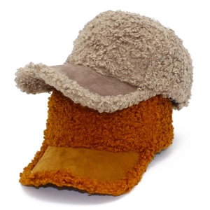 Verstellbare Winter-Baseballkappe aus Lammwolle für Damen und Herren in Beige und Caramel