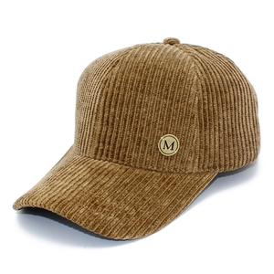Adjustable corduroy baseball cap in khaki with a gold M letter logo for men and women