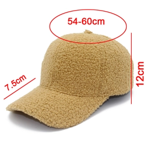 Detailed size map of the beige lamb wool baseball cap with 54-60cm head circumference