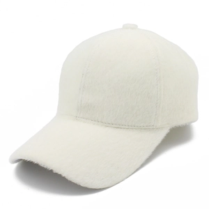 Solid white faux mink fur baseball cap with adjustable buckle for women in winter