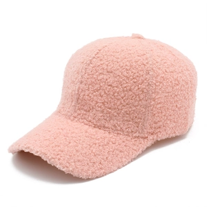 Adjustable faux shearling baseball cap in soft pink color for autumn and winter warmth