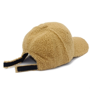 Adjustable khaki fleece baseball cap with warm ear flaps and velcro closure for winter