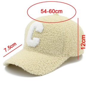 Detailed size specifications for the yellow fleece baseball cap with C letter patch