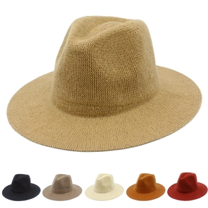 Warm knitted chenille fedora hat with wide brim in khaki and multiple color options