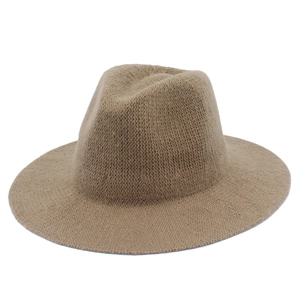 Knit fedora hat in brown chenille with wide brim and soft foldable crown for winter