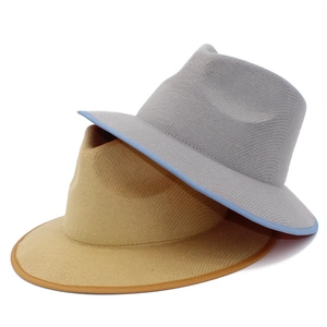 Two-tone wool blend fedora hats in grey and khaki with stylish contrast bound edge