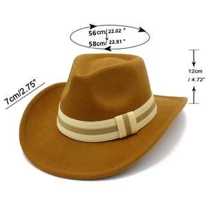 Brown western fedora hat dimensions with 7cm brim, 12cm height, and 56-58cm circumference