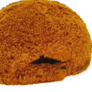 Back view of brown plush baseball cap with adjustable strap for men and women