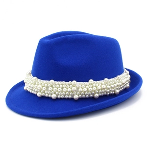 Women's Vintage Fedora Hat With Artificial Pearl Band Elegant Cotton Polyester Blend Jazz Hat For Autumn Winter Party Dress Accessory