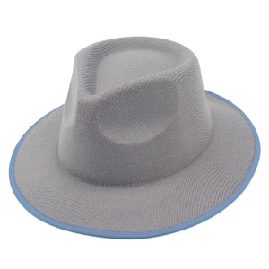 Classic blue wool fedora hat with contrast ribbon brim for men and women