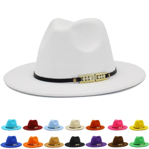 Fashionable felt fedora hat for men and women with rhinestone buckle in various colors