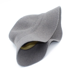 Foldable grey chenille knitted fedora hat for women with warm thick texture and yellow band
